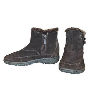 KHOMBU GRACIE Women's Brown‎ Suede Faux Fur Trim Booties - Size 7.5